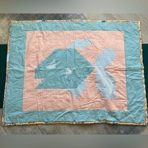 Fish Quilt Handmade Peach Blue Baby Blanket Nautical Ocean Nursery Kids Room